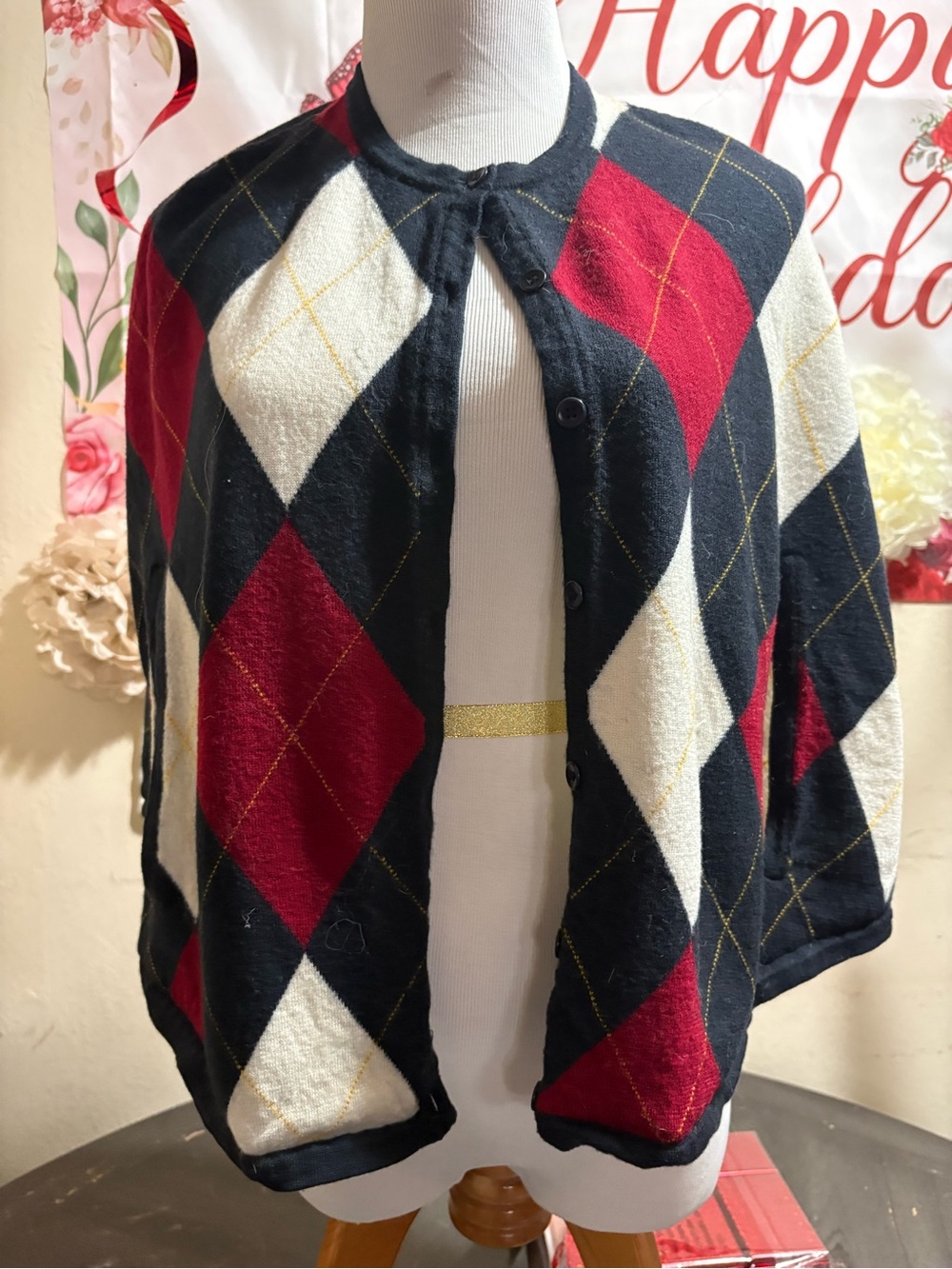 Pendleton navy, red, cream patterned wool accessory